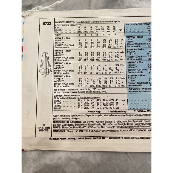 McCalls Vintage Uncut Misses Skirts Size 6 Pattern No 6732 - Picture 4 of 7